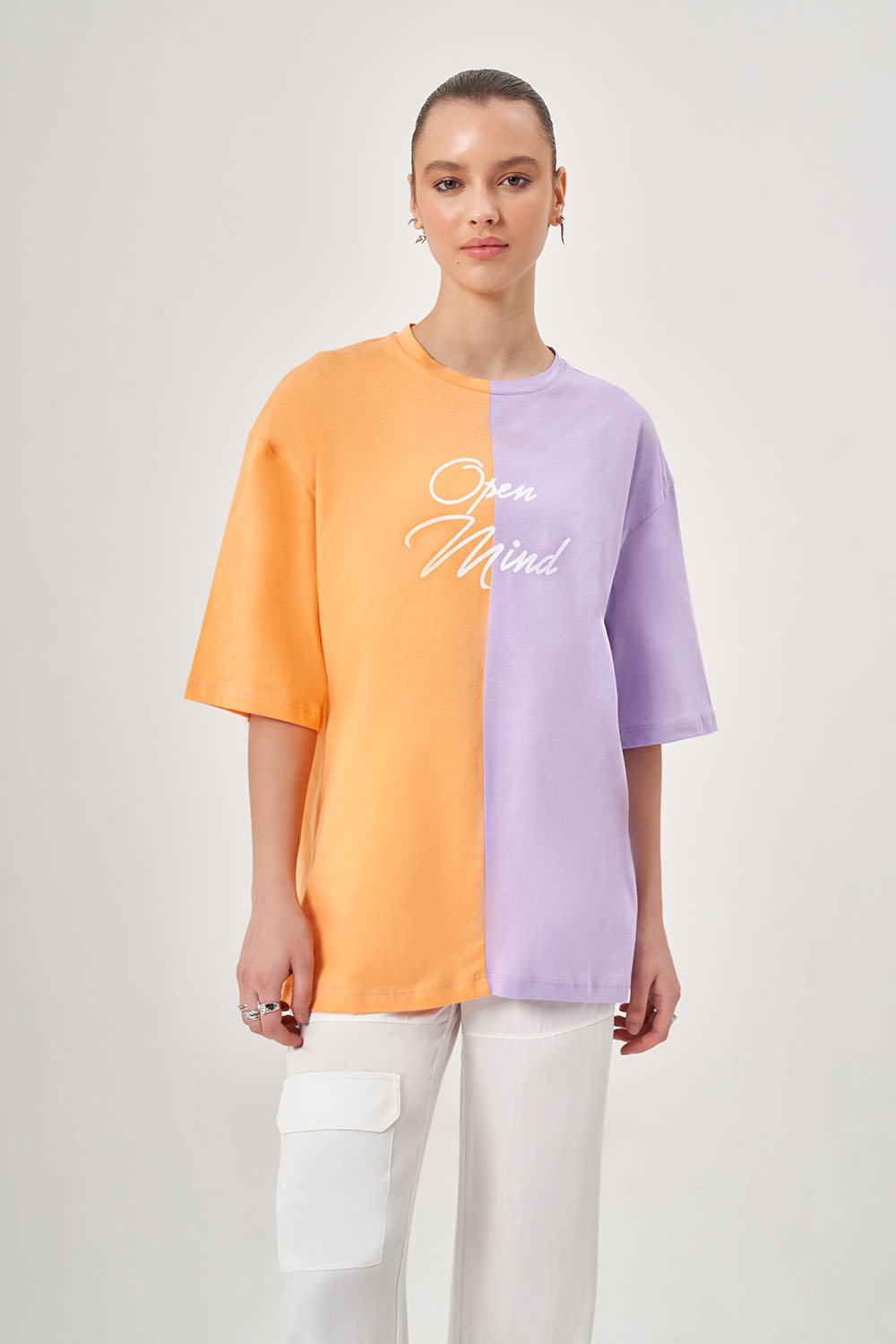 Parça Renkli Baskılı Turuncu T-shirt