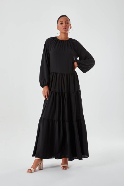 Mizalle - Rahat Kesim Siyah Uzun Elbise