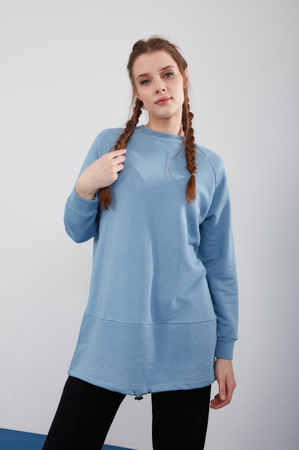 Mizalle - Sırt Baskılı Mavi Sweatshirt