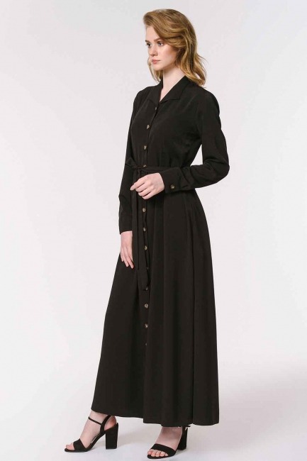 Mizalle - Soft Clean Patlı Elbise (Siyah)