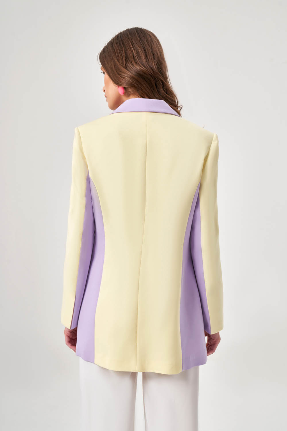 Renk Bloklu Sarı/Lila Blazer Ceket