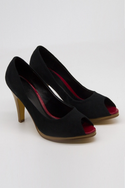 Mizalle - Topuklu Mikrosüet Ayakkabı (Siyah)
