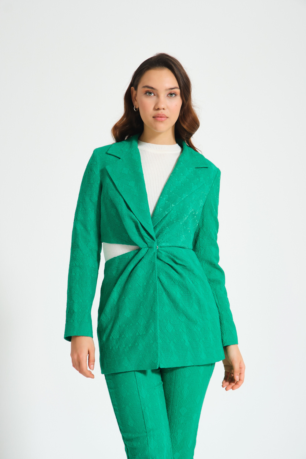 Yanı Açık Jakarlı Yeşil Ceket