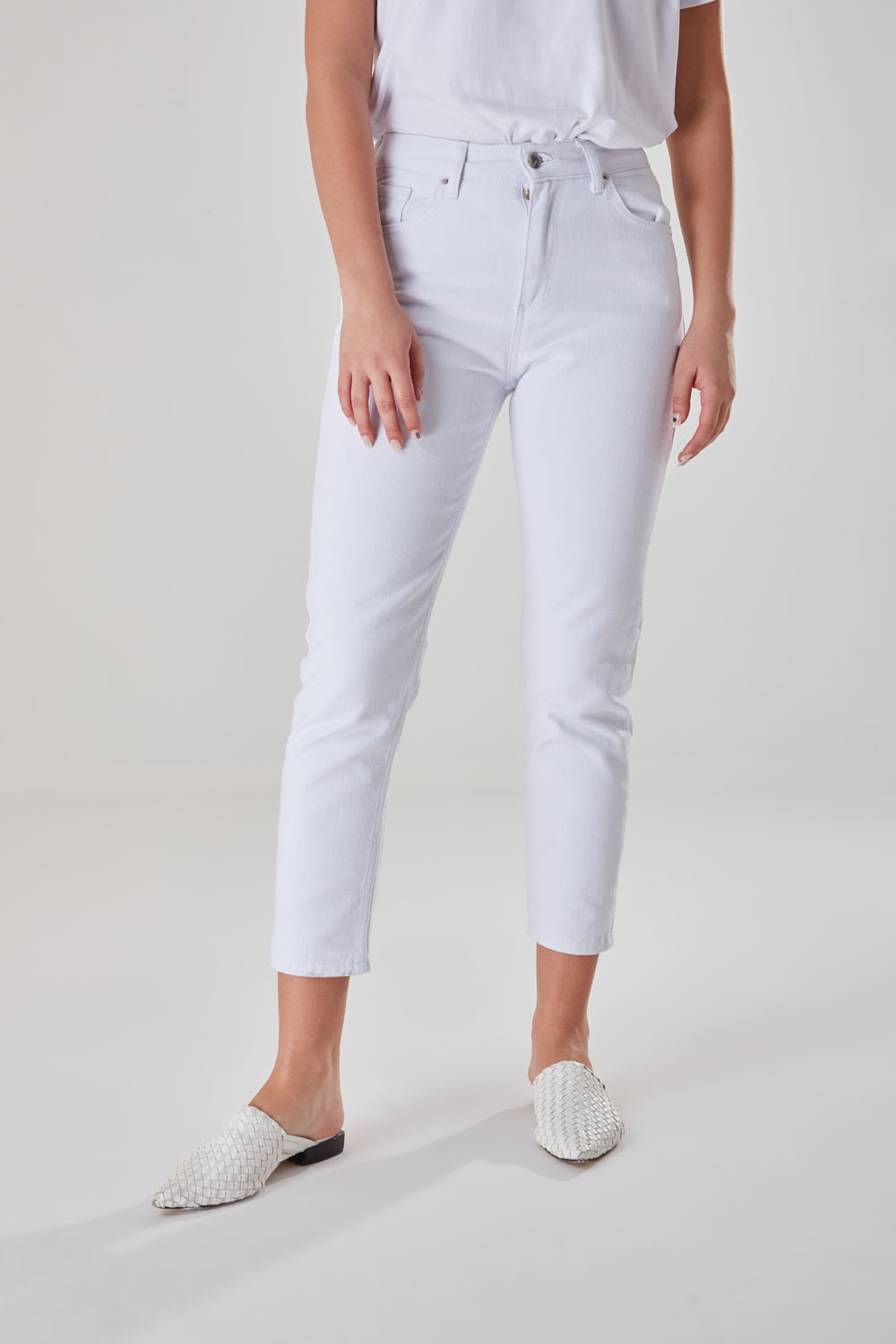 Yüksek Bel Beyaz Jean Pantolon
