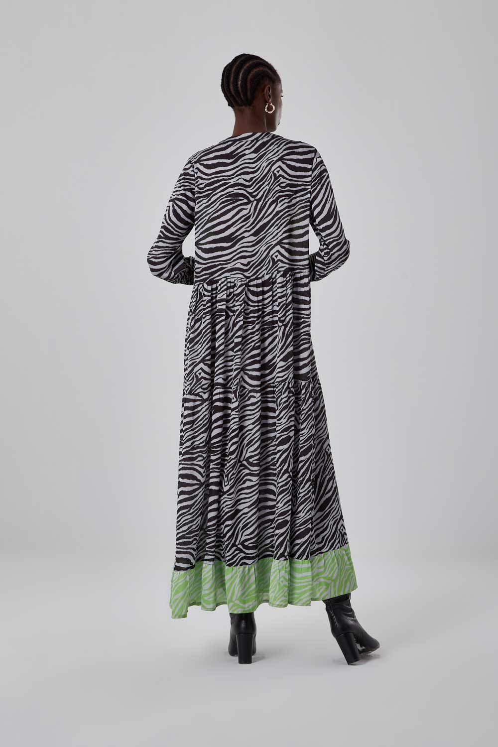 Zebra Bloklu Renkli Elbise